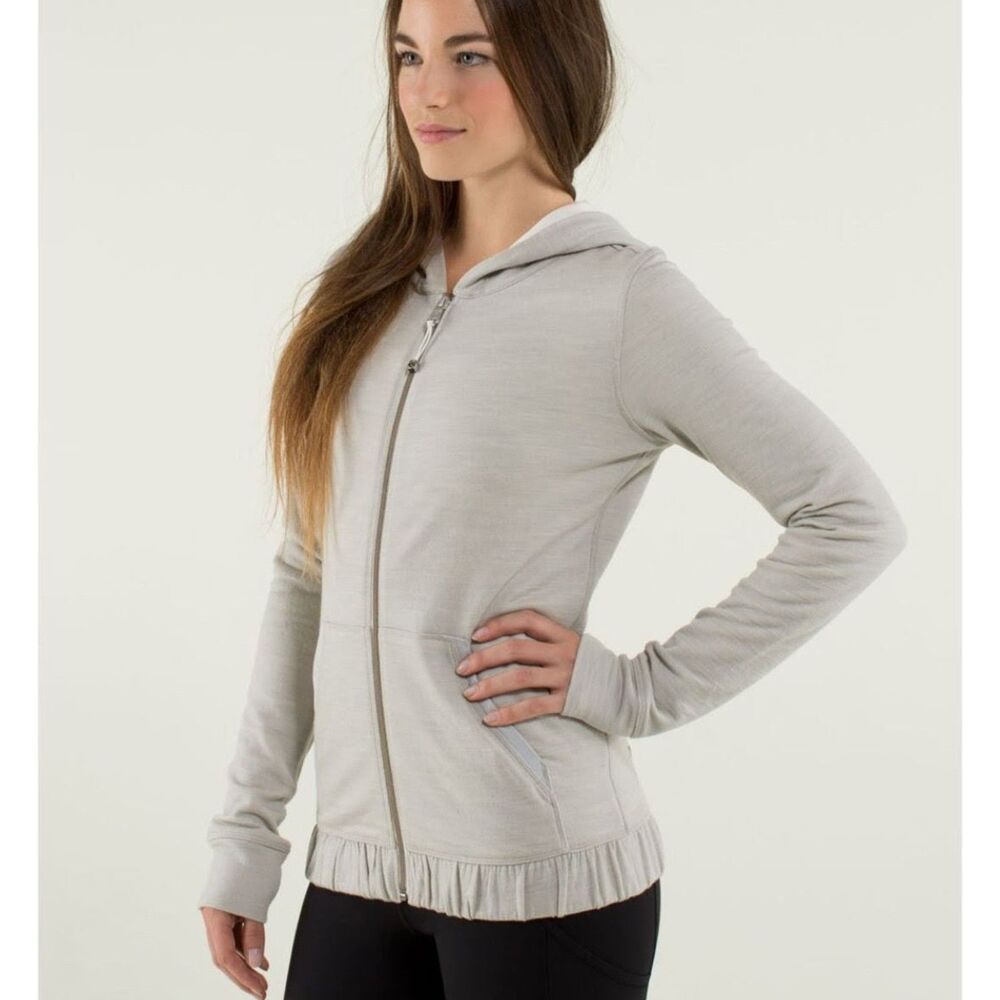 lululemon athletica Light Gray Zip-Up Hoodie with Ruffle Hem